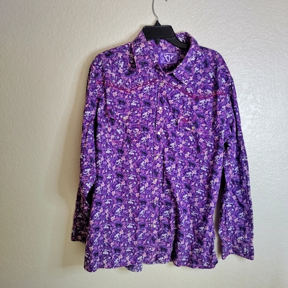 Cowgirl Hardware Purple Pearl Snap Button Down Long Sleeve Shirt Sz 2xl - Picture 1 of 7